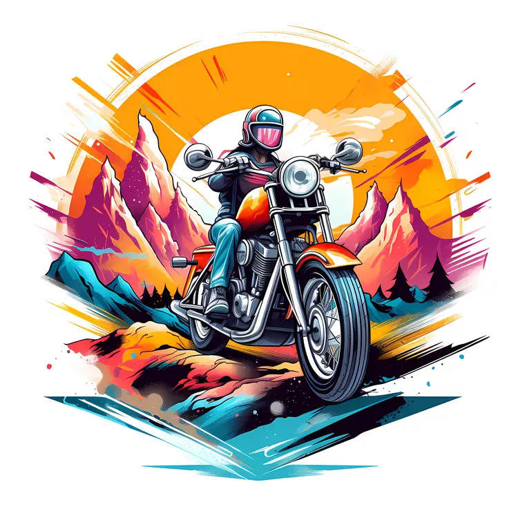 Motorcyclist Riding in Colorful Mountainous Landscape