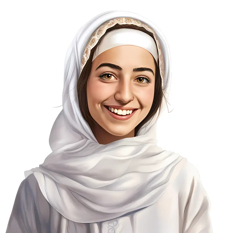 Smiling Woman in Traditional White Headscarf