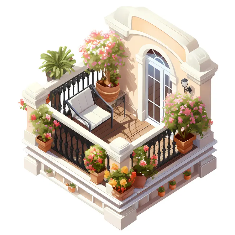 Flower Balcony with Potted Plants