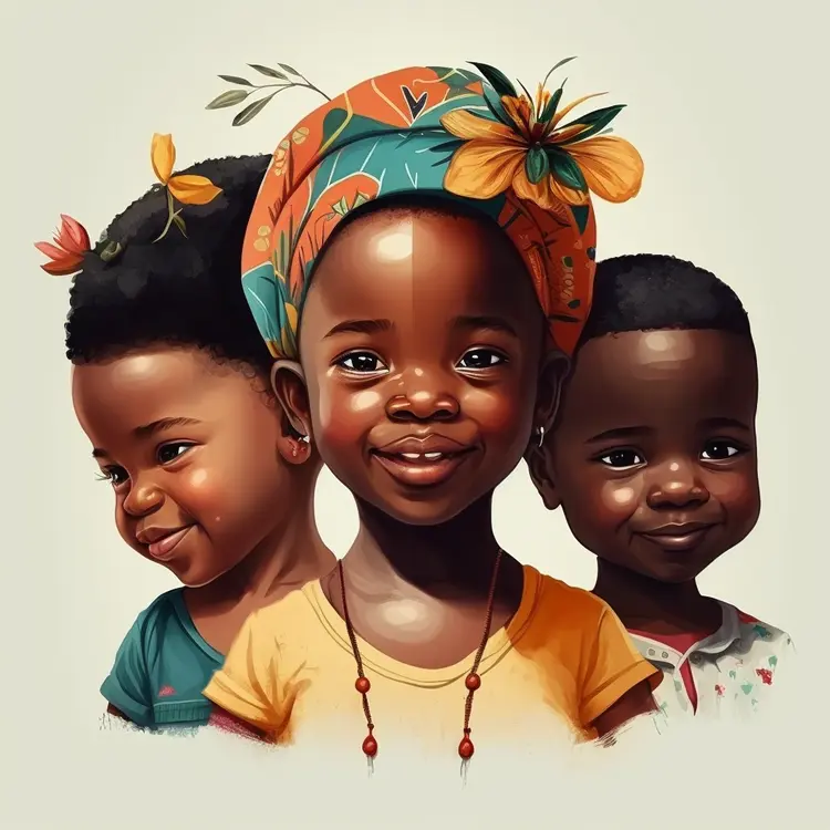 Smiling Children Portrait with Colorful Headscarf