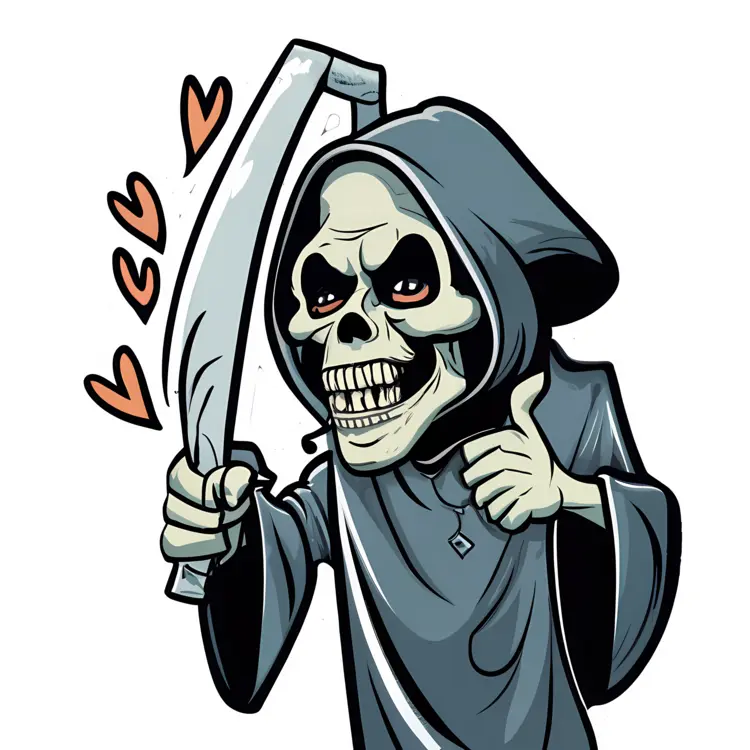 Grim Reaper with Scythe and Hearts