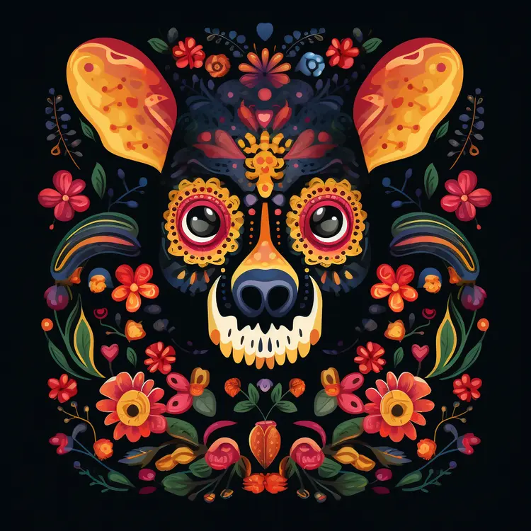 Colorful Sugar Skull with Floral Patterns for Day of the Dead Celebration