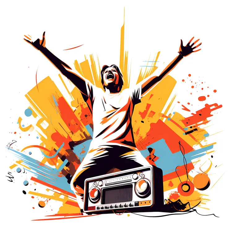 Boombox with Celebrating Person