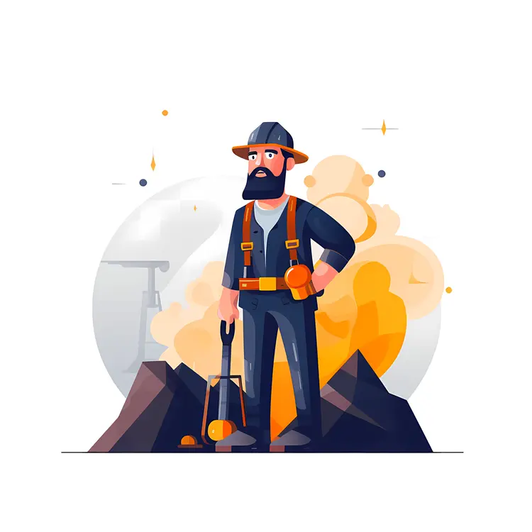Miner with Tools in a Mountainous Area
