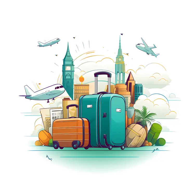 Luggage with Airplanes and Cityscape