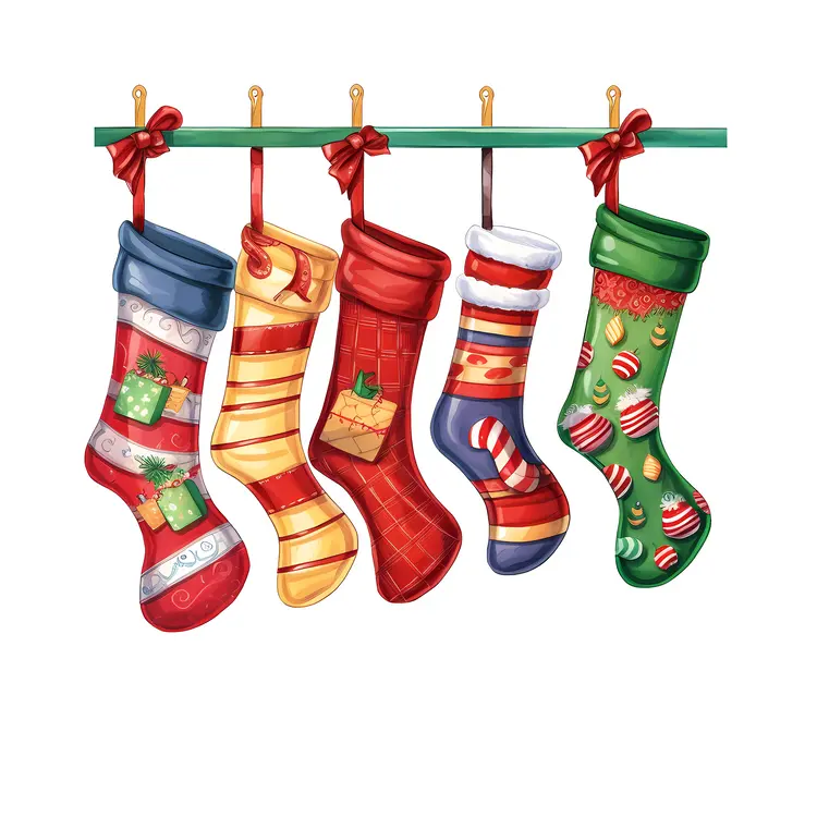 Colorful Christmas Stockings Hanging for the Holiday Season