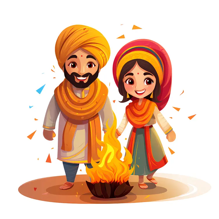 Couple in Traditional Attire Celebrating Lohri