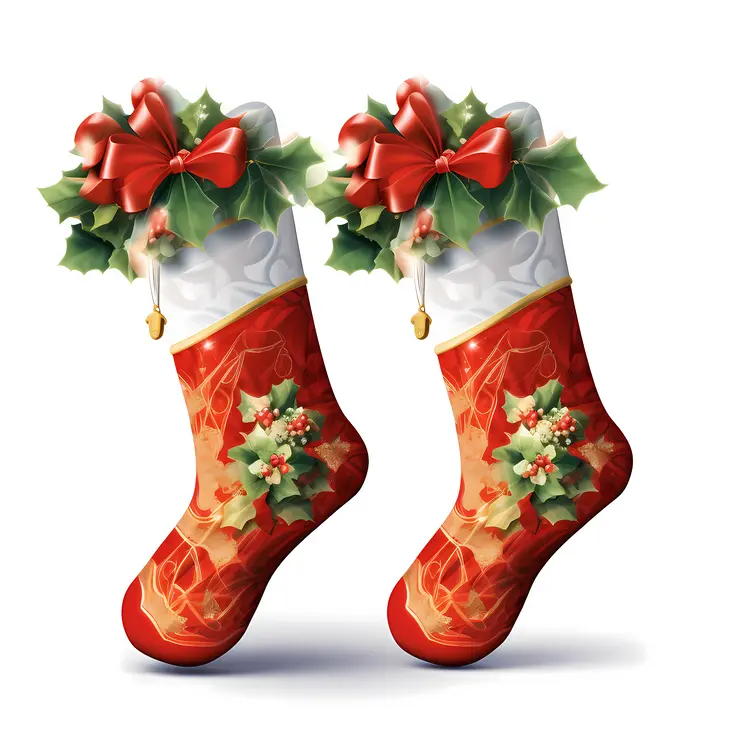 Festive Christmas Stockings with Holly and Bows