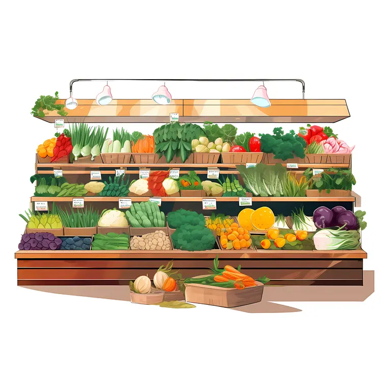 Fresh Vegetables Display in Grocery Store