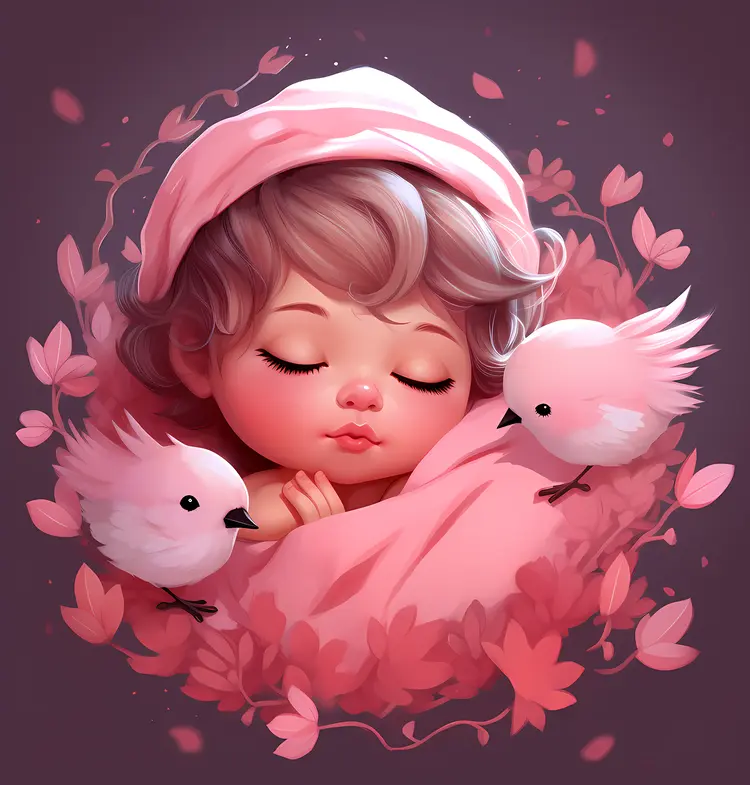 Sleeping Baby with Pink Birds