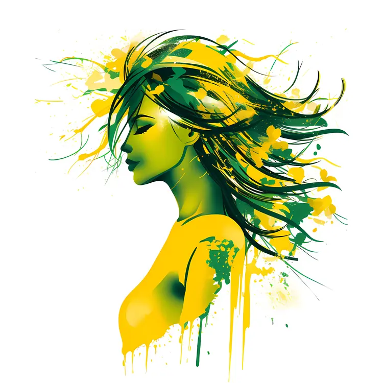 Abstract Artistic Portrait of a Woman in Green and Yellow Colors