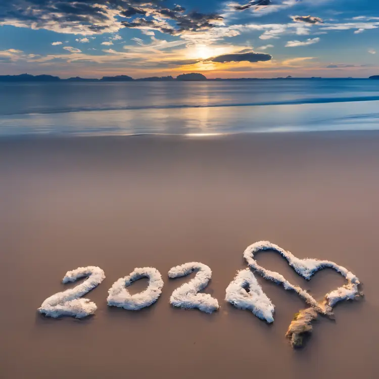 2024 Written on Beach Sand with Heart