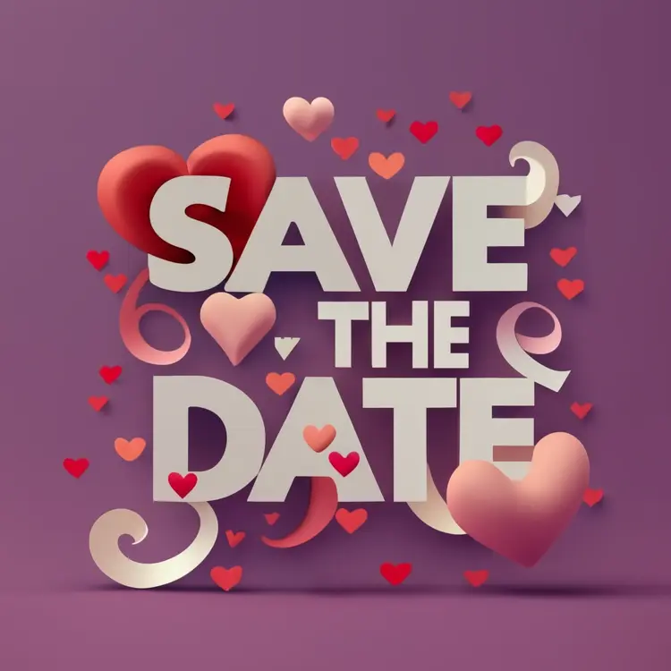 Save the Date with Hearts and Swirls