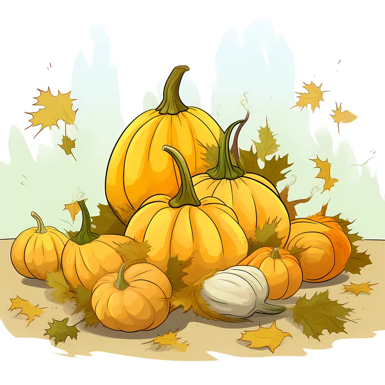 Autumn Pumpkins with Falling Leaves