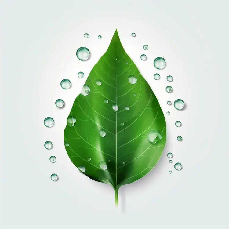 Fresh Green Leaf with Water Droplets