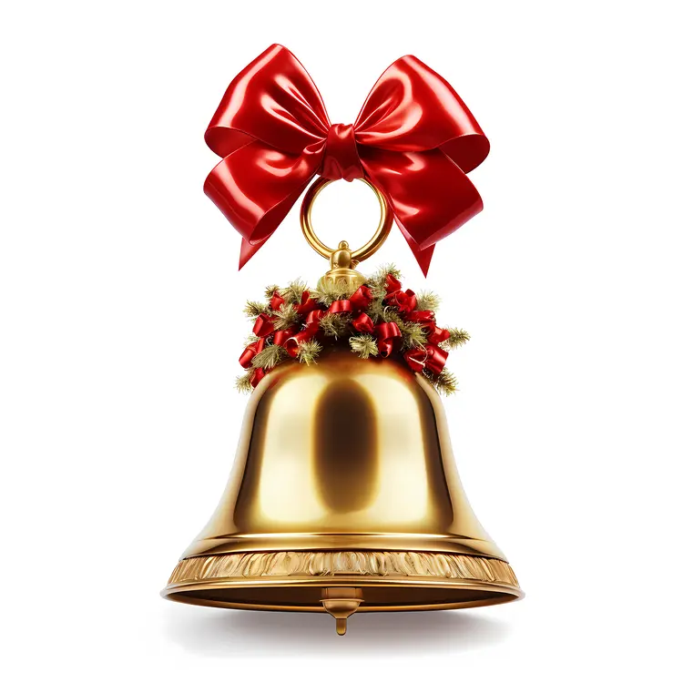 Golden Bell with Red Ribbon for Christmas