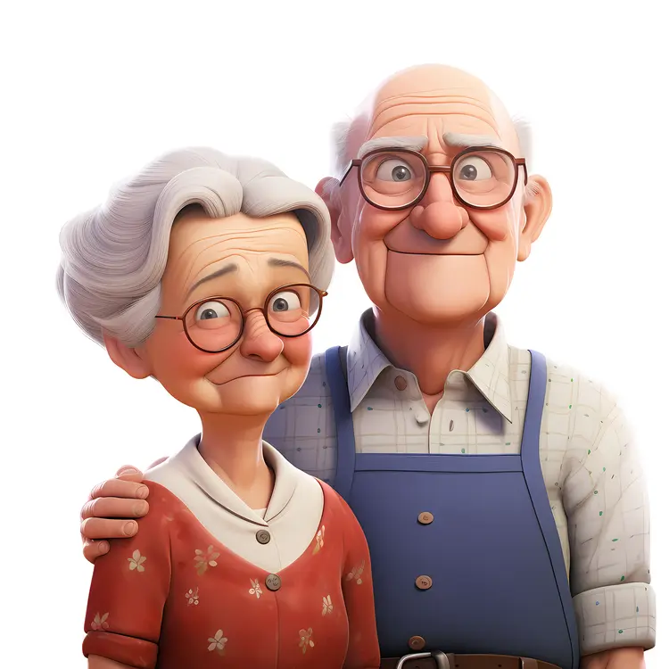 Cute Elderly Couple in Cartoon Style