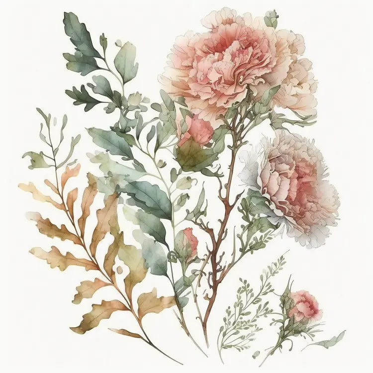 Beautiful Watercolor Flowers with Leaves