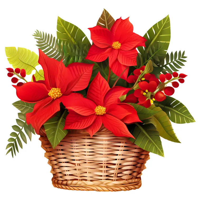 Red Poinsettia in a Basket