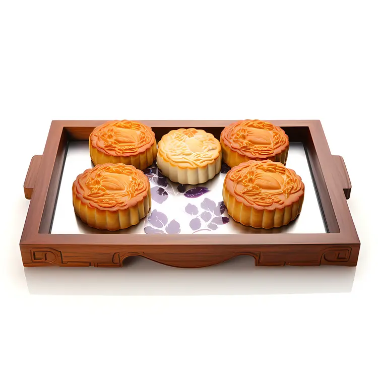 Traditional Mooncakes on a Wooden Tray