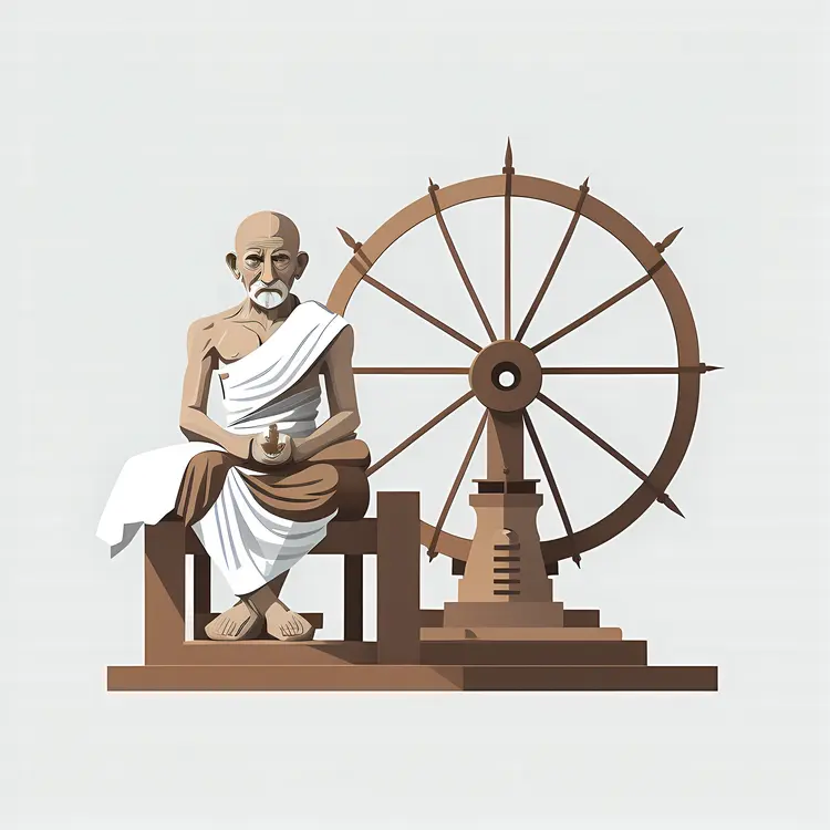 Mahatma Gandhi with Spinning Wheel