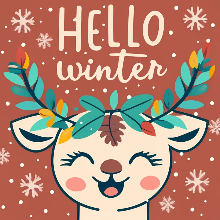 Cute Reindeer with Colorful Leaves
