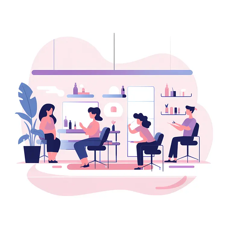 Salon Scene with Multiple Clients and Stylists