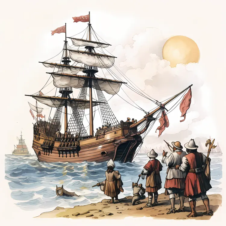 Historical Sailing Ship with Explorers