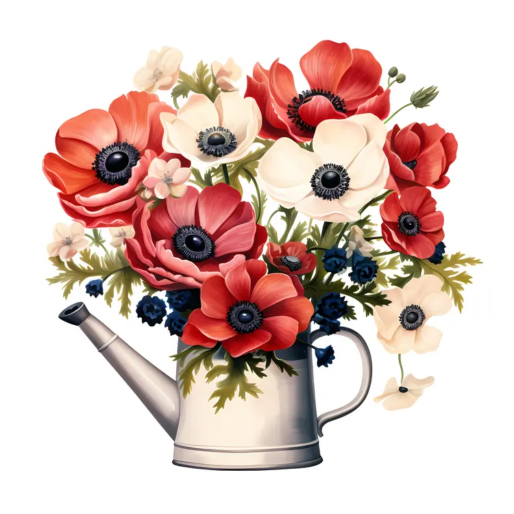 Bouquet of Anemone Flowers in Watering Can