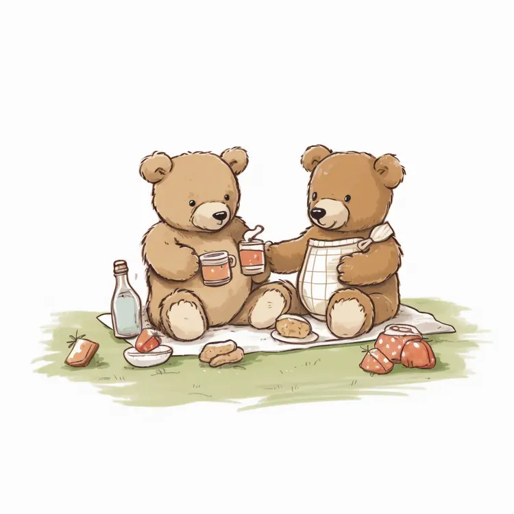 Two Teddy Bears Having Picnic