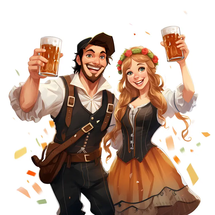 Happy Couple Celebrating Oktoberfest with Beer