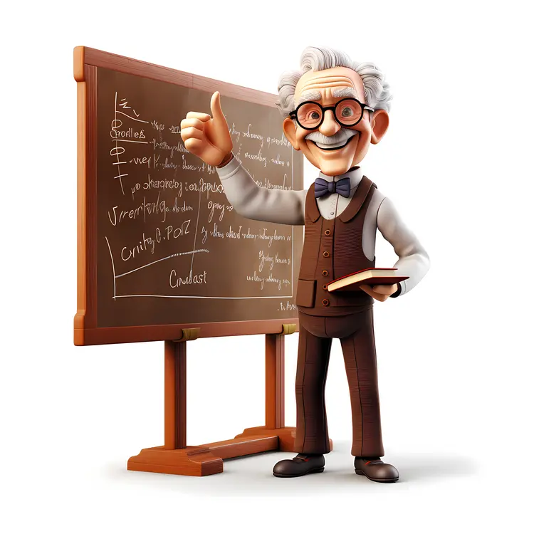 Cartoon Professor Giving a Thumbs Up at Chalkboard