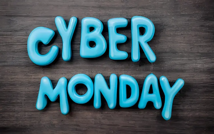 Blue Cyber Monday Text on Wooden Background