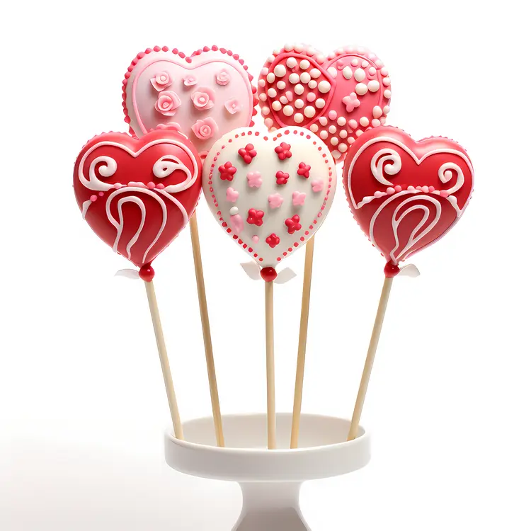Decorated Heart-Shaped Cookies on Sticks