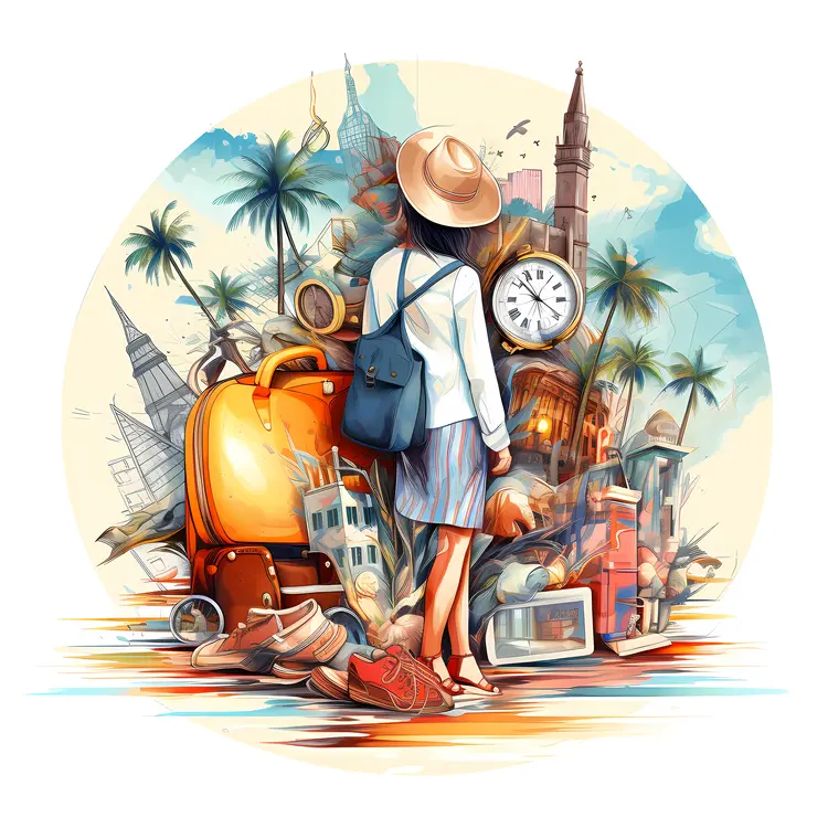 Traveler with Luggage Exploring the World