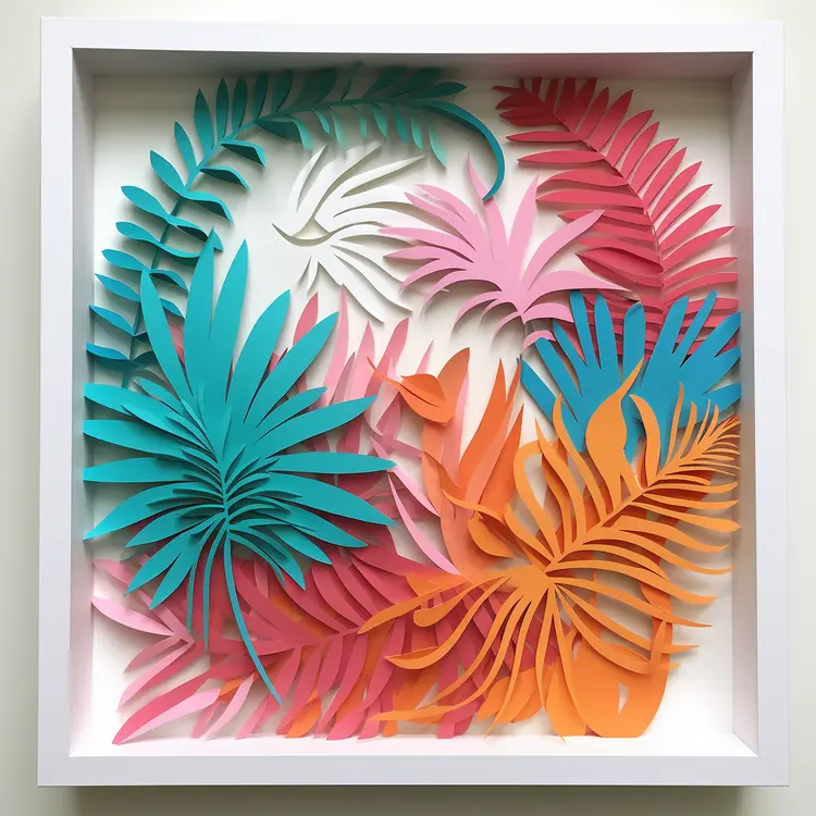 Colorful Paper Art Leaves in a Frame