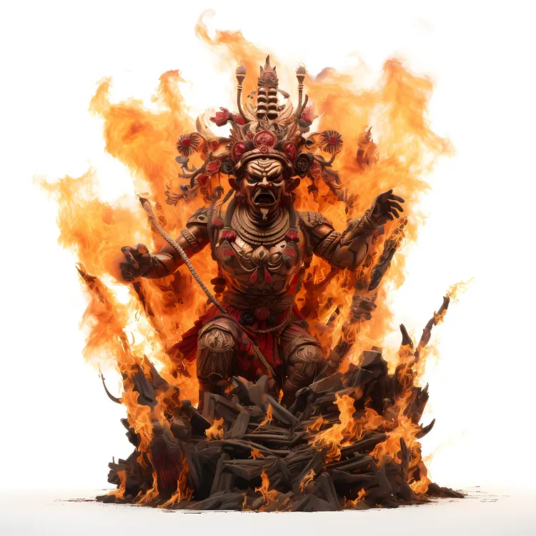 Fiery Demon Statue in Flames