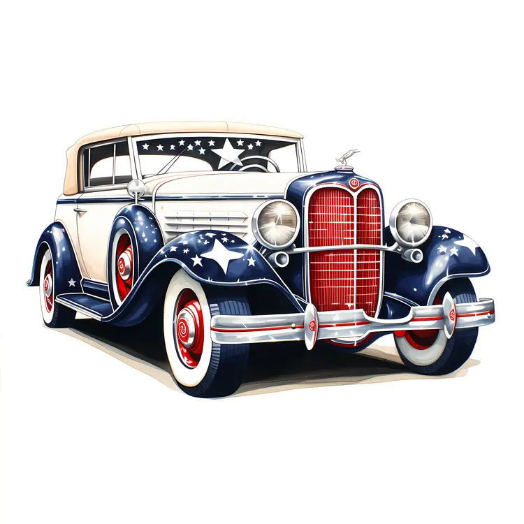 Patriotic Vintage Car Illustration