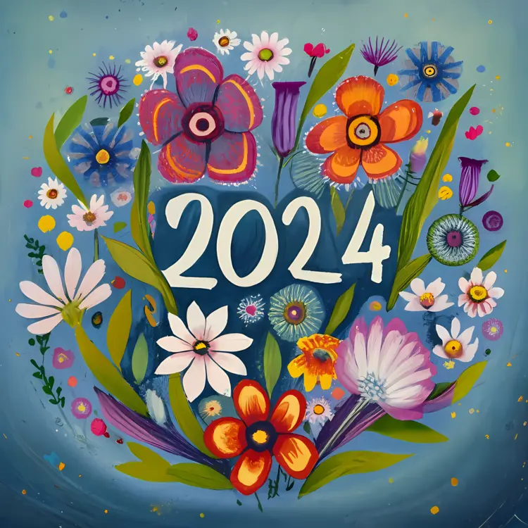Colorful Floral 2024 New Year Greeting