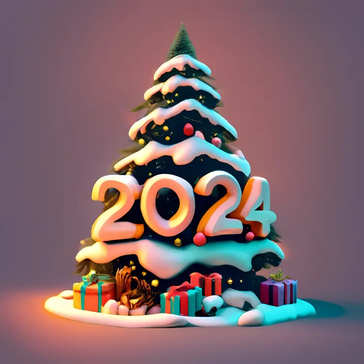 Christmas Tree with 2024 and Presents