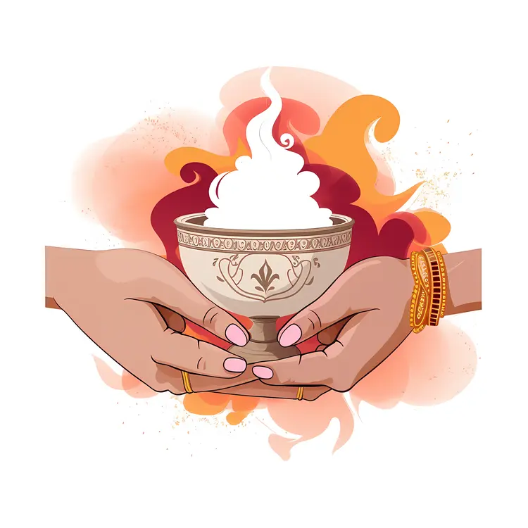 Hands Holding a Bowl with Smoke in Ceremony