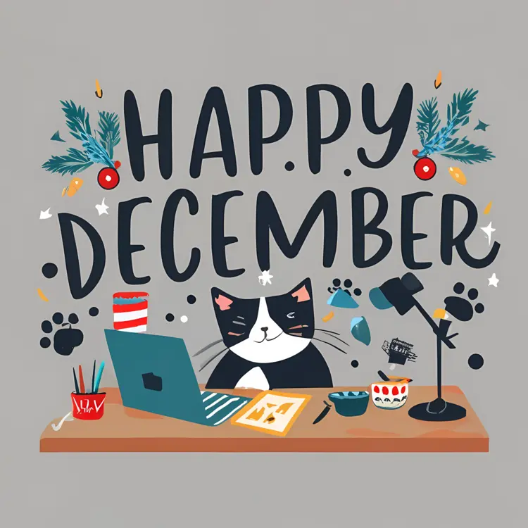 Cat with Laptop in December