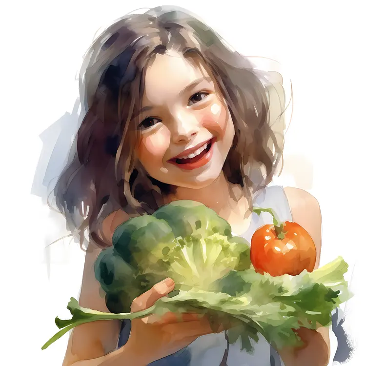 Smiling Girl Holding Vegetables