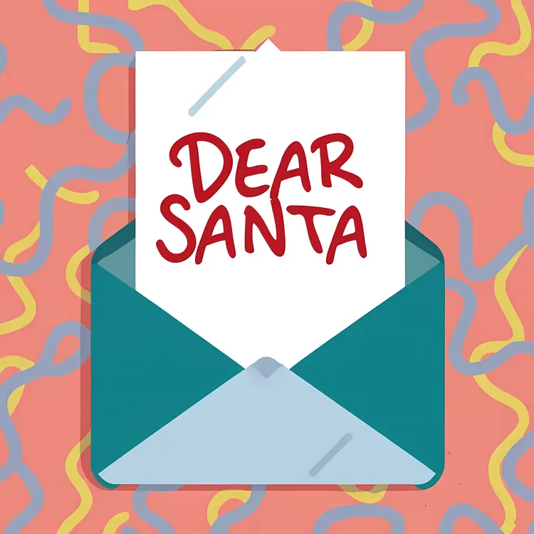 Dear Santa Letter in Blue Envelope with Confetti Background
