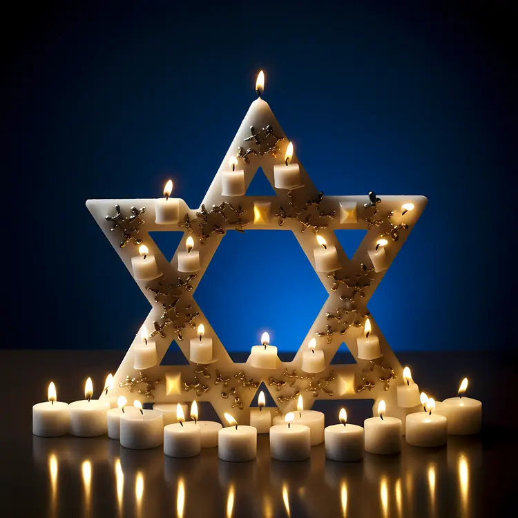 White Star of David with Many Candles for Hanukkah