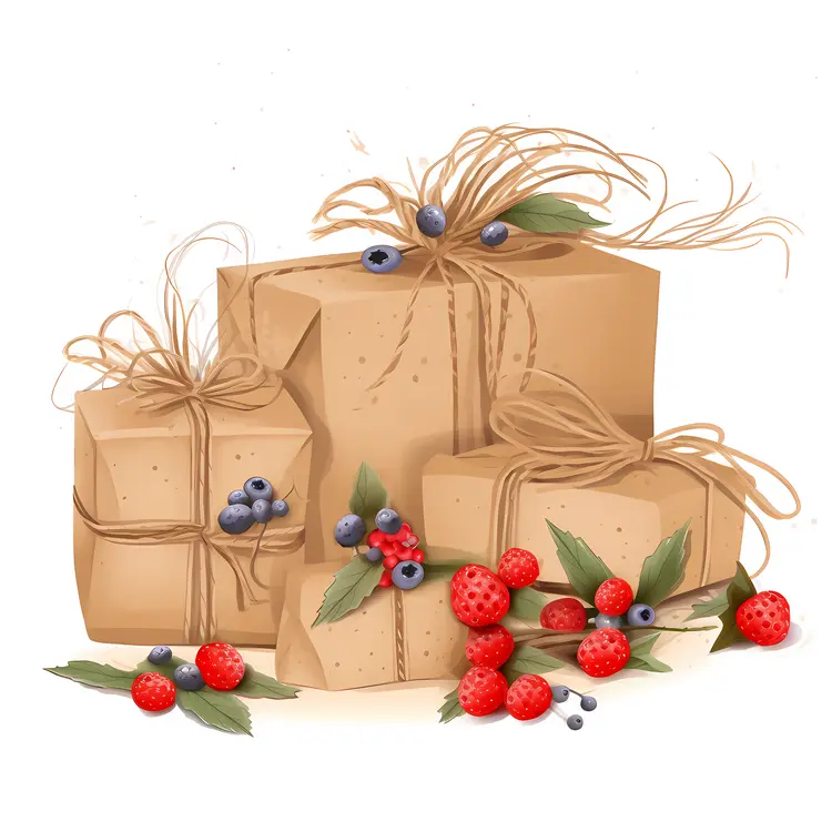 Natural Wrapped Gifts with Berries and Twine