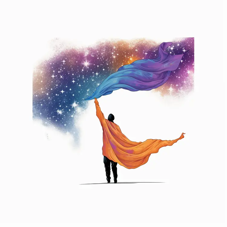 Person Holding Colorful Cloth Against Starry Sky