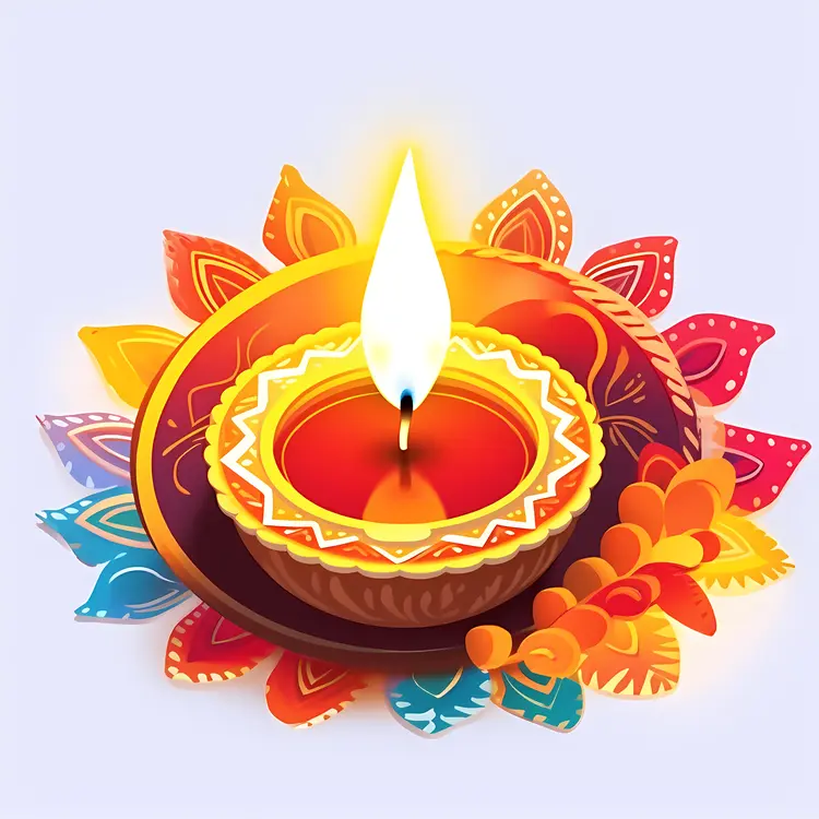 Colorful Diya Lamp with Mandala Design for Diwali