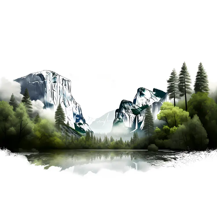 Mountain Landscape with Lake and Trees