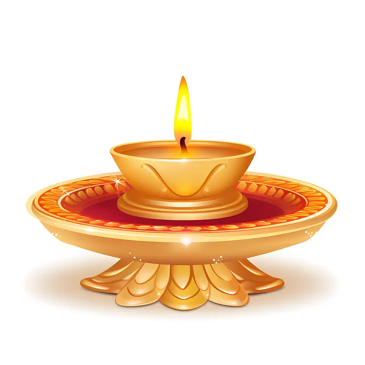 Golden Diya Lamp with Flame for Diwali Festival